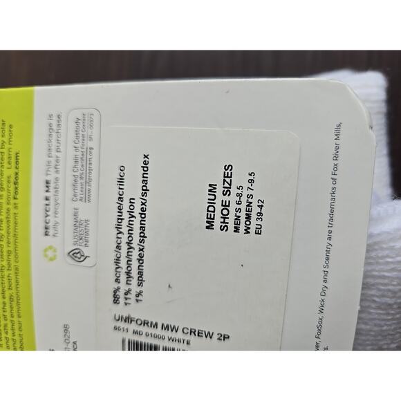 Fox River Medium Weight, 2 pairs, USA white Work Performance Mens 6-8.5 - Picture 4 of 4